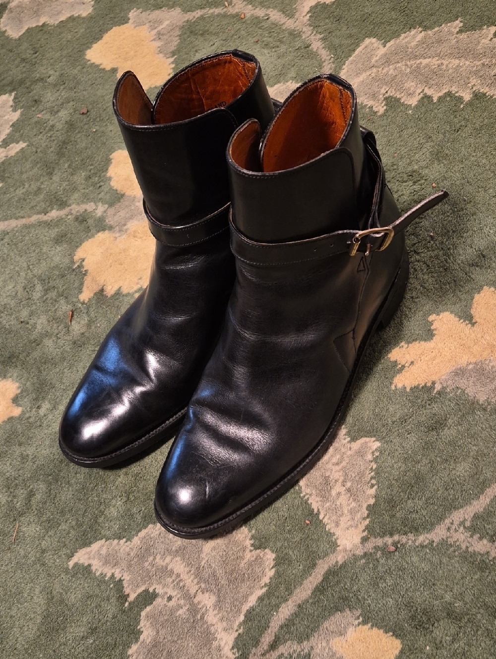 Black Leather Men's Engineer Ankle Boots with Buckle Strap